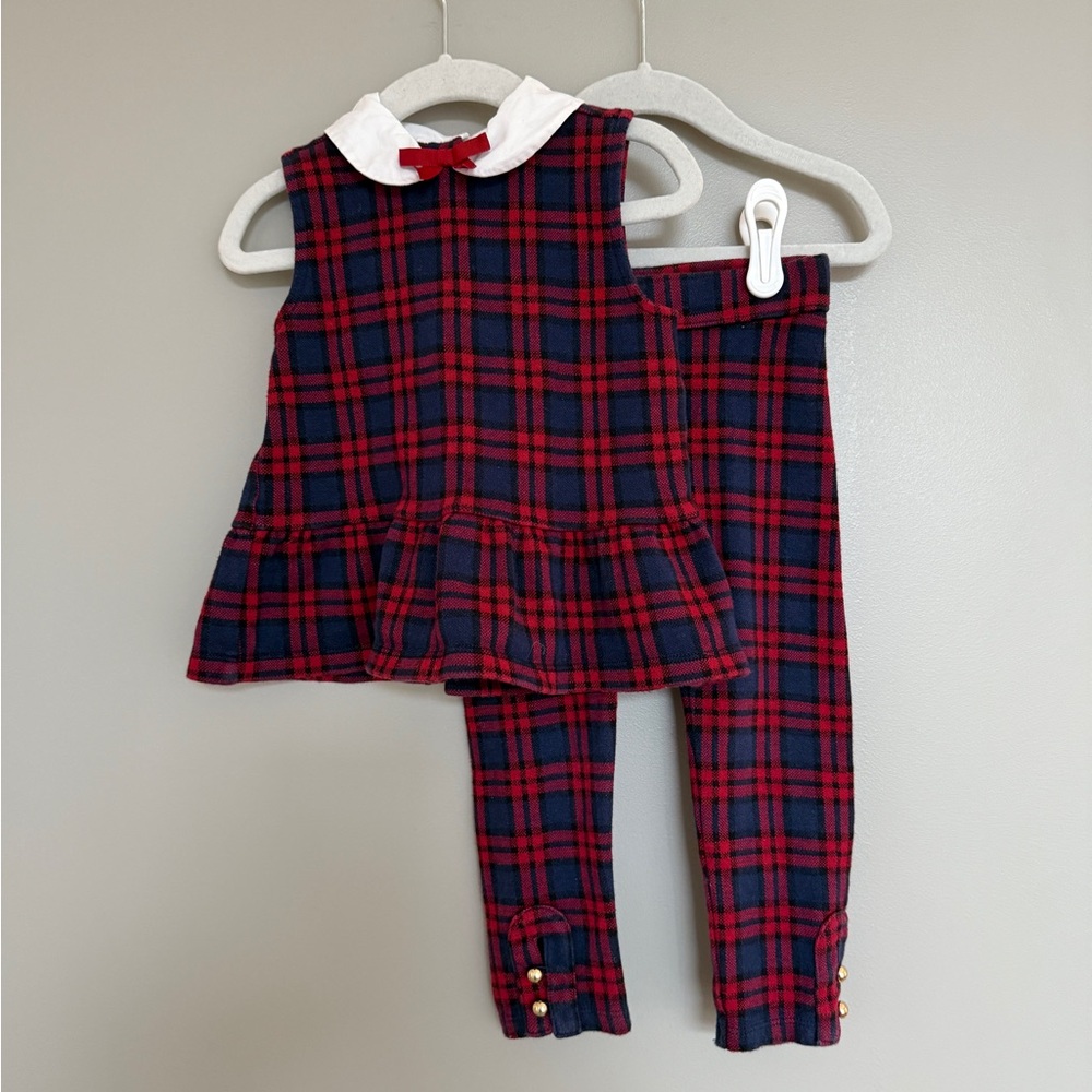 Janie and Jack Tartan Peplum Top and Matching Pants Set